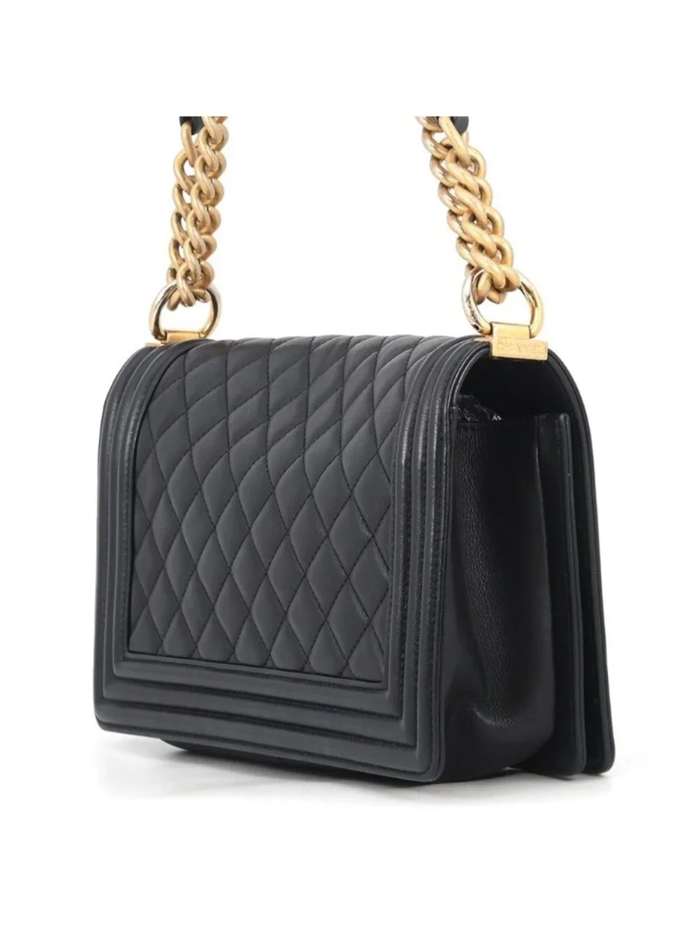 Chanel Chain Shoulder Bag CC Logo Boy Lambskin Black